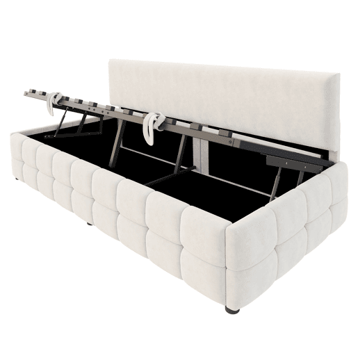 Cama individual 90x200 cm - Com arrumação hidráulica, sem apoios de braços, com padrão xadrez, bege