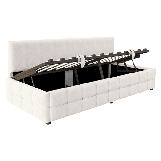 Cama individual 90x200 cm - Com arrumação hidráulica, sem apoios de braços, com padrão xadrez, bege