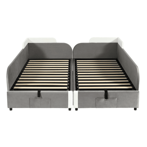 Cama infantil combinada 90x200 cm - Cama hidráulica com arrumação, vedação macia, saco de arrumação - Branco+cinzento Cama infantil combinada 90x200 cm - Cama hidráulica com arrumação, vedação macia, saco de arrumação - Branco+cinzento