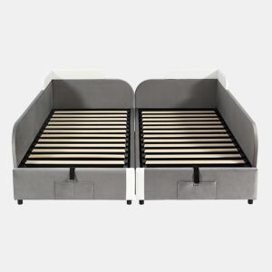 Cama infantil combinada 90x200 cm - Cama hidráulica com arrumação, vedação macia, saco de arrumação - Branco+cinzento