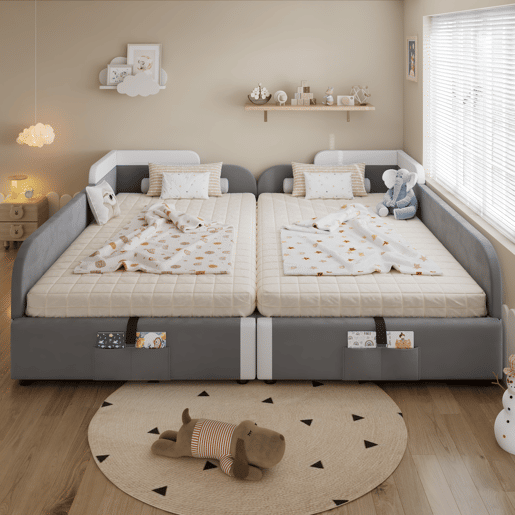 Cama infantil combinada 90x200 cm - Cama hidráulica com arrumação, vedação macia, saco de arrumação - Branco+cinzento Cama infantil combinada 90x200 cm - Cama hidráulica com arrumação, vedação macia, saco de arrumação - Branco+cinzento
