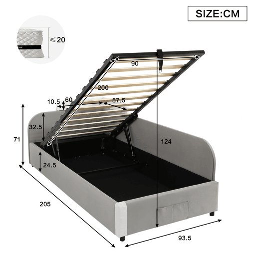 Cama infantil combinada 90x200 cm - Cama hidráulica com arrumação, vedação macia, saco de arrumação - Branco+cinzento Cama infantil combinada 90x200 cm - Cama hidráulica com arrumação, vedação macia, saco de arrumação - Branco+cinzento
