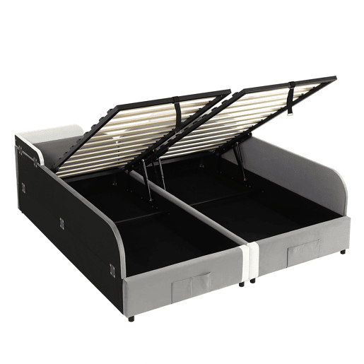 Cama infantil combinada 90x200 cm - Cama hidráulica com arrumação, vedação macia, saco de arrumação - Branco+cinzento Cama infantil combinada 90x200 cm - Cama hidráulica com arrumação, vedação macia, saco de arrumação - Branco+cinzento