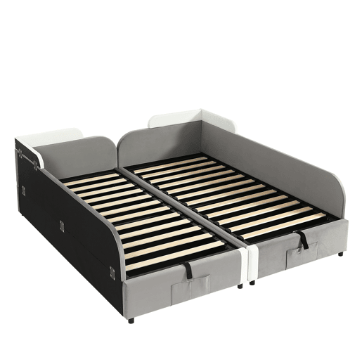 Cama infantil combinada 90x200 cm - Cama hidráulica com arrumação, vedação macia, saco de arrumação - Branco+cinzento Cama infantil combinada 90x200 cm - Cama hidráulica com arrumação, vedação macia, saco de arrumação - Branco+cinzento