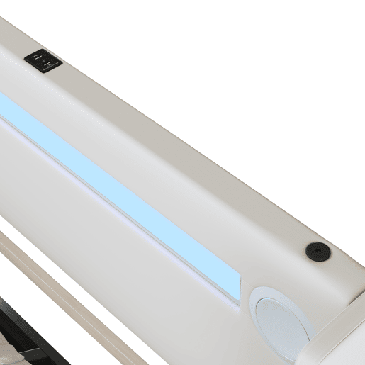 Cama estofada 140x200 cm - com luz LED, Bluetooth, carregamento USB, caixa de armazenamento, branca