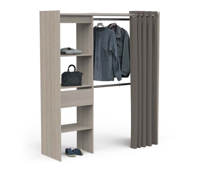 Vestidor abierto con cajon tenesi, roble kronberg , 167,3 x 50 x 191,5 cm, vestidor abierto con cajón y cortina en tono roble