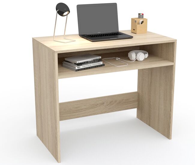 Escritorio estudio con balda, mesa de ordenador, mesa juvenil 90 x 76 x 50 cm roble dormidán