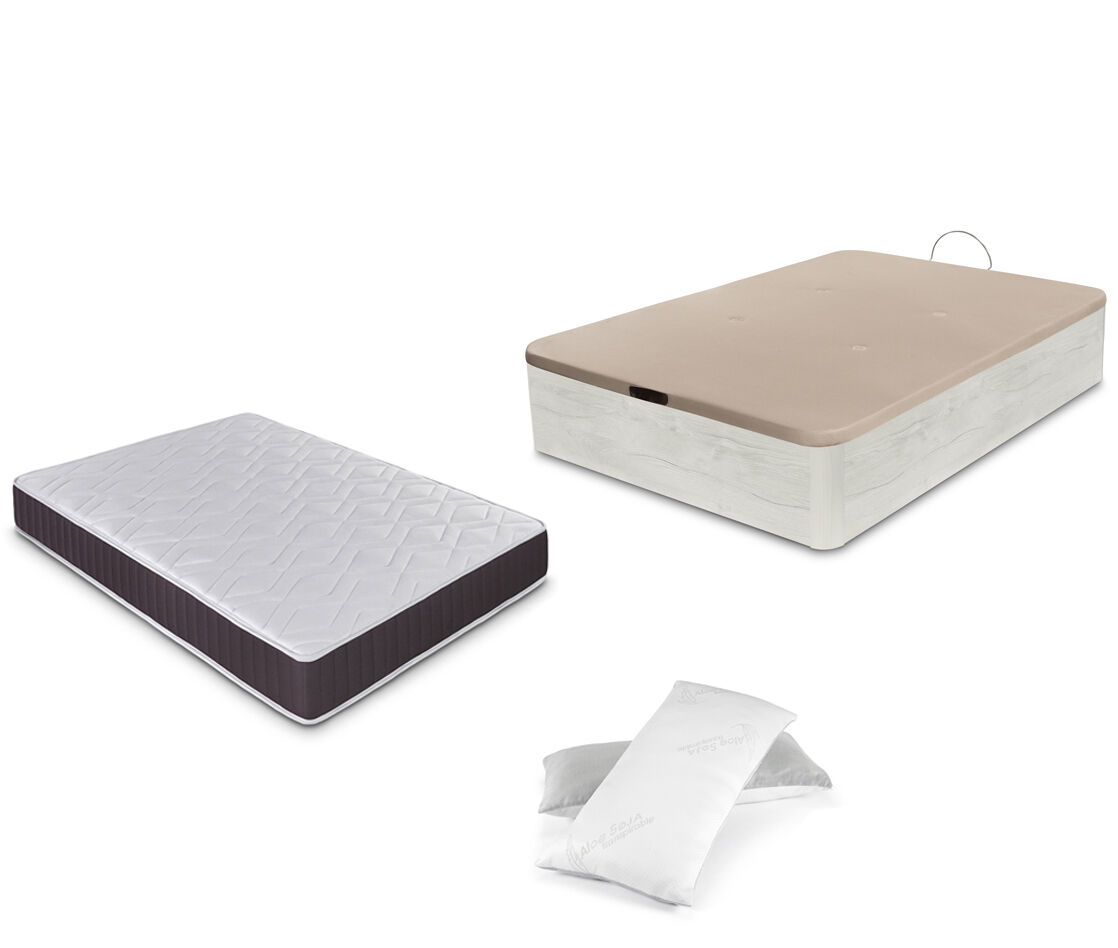 Dormidan - pack canapé abatible gran capacidad + colchón viscoelástico + almohada visco copos de regalo, 150x190cm artico