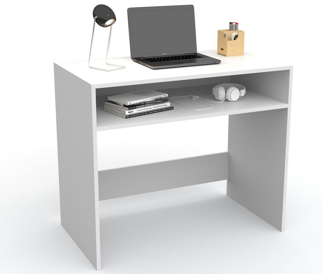 Escritorio estudio con balda, mesa de ordenador, mesa juvenil 90 x 76 x 50 cm blanco dormidán
