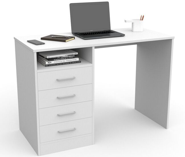 Escritorio con 4 cajones, mesa de oficina, despacho ordenador, 110 x 76 x 50 cm blanco dormidán