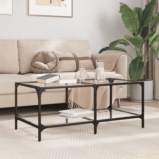Mesa de Centro, Mesa baixa c topo em vidro transparente 98,5x50x40 cm aço Mesa de Centro, Mesa baixa c topo em vidro transparente 98,5x50x40 cm aço