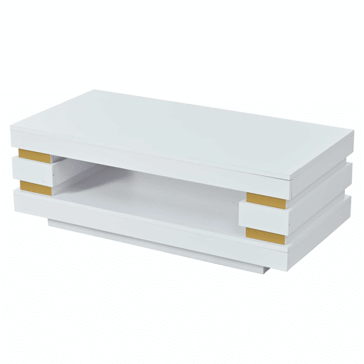 Mesa de centro 100 x 50 x 35 cm u2014 com compartimento de arrumação central oco, iluminação LED em fita, acabamento de alto brilho, ideal para apartamentos pequenos u2014 branco