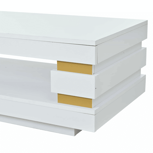 Mesa de centro 100 x 50 x 35 cm u2014 com compartimento de arrumação central oco, iluminação LED em fita, acabamento de alto brilho, ideal para apartamentos pequenos u2014 branco
