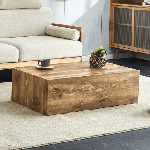 Mesa de centro retangular 90x50x30 cm - textura de madeira, MDF, por montar, pés antiderrapantes, estilo moderno de luxo - cor de madeira