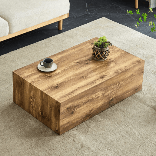 Mesa de centro retangular 90x50x30 cm - textura de madeira, MDF, por montar, pés antiderrapantes, estilo moderno de luxo - cor de madeira