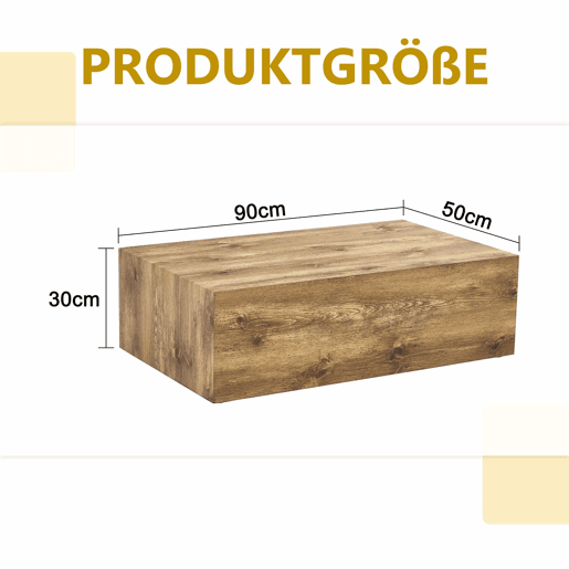 Mesa de centro retangular 90x50x30 cm - textura de madeira, MDF, por montar, pés antiderrapantes, estilo moderno de luxo - cor de madeira