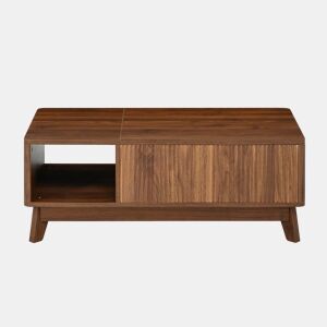 Mesa de centro com altura ajustável - efeito ondulado, compartimento lateral aberto, MDF, estilo moderno - Nogueira