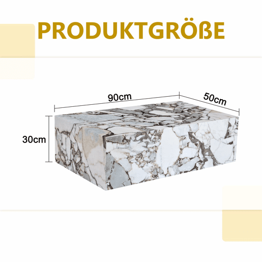 Mesa de centro retangular 90x50x30 cm - textura imitação de mármore, MDF, por montar, estilo nórdico moderno - branco mármore