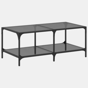 Mesa de Centro, Mesa baixa com topo em vidro preto 98,5x50x40 cm aço