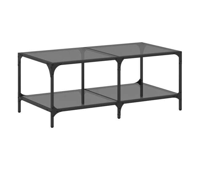 Mesa de café - mesa de centro superficie de vidrio acero negra 98,5x50x40 cm