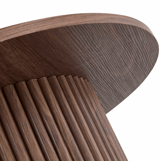 Mesa de centro redonda de 70 cm - design canelado ao estilo das colunas romanas, estrutura metálica integrada, estilo retro de luxo para a sala de estar - cor nogueira