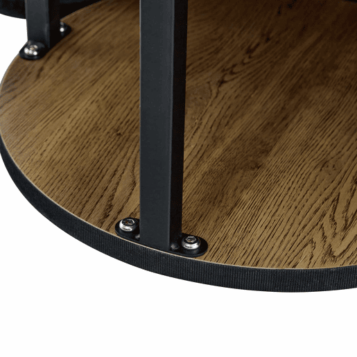 Mesa de centro redonda de 70 cm - design canelado ao estilo das colunas romanas, estrutura metálica integrada, estilo retro de luxo para a sala de estar - cor nogueira