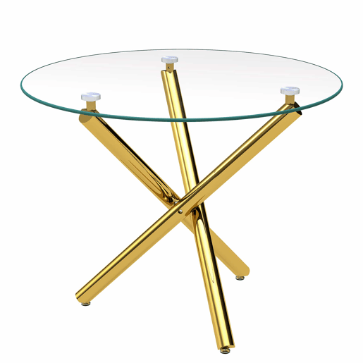 Mesa de jantar redonda 80x80x76 cm - vidro temperado e pés dourados, estilo moderno minimalista - dourada