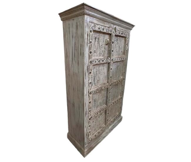 Armario de madera acabado artesanal gris 120x46x170 cm