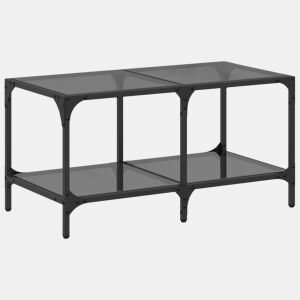 Mesa de Centro, Mesa baixa com topo em vidro preto 78,5x40x40 cm aço