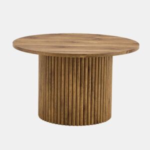 Mesa de centro redonda de 70 cm - design com colunas romanas, estrutura metálica integrada, estilo retro de luxo para a sala de estar - cor de madeira
