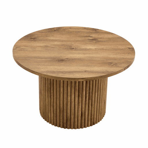 Mesa de centro redonda de 70 cm - design com colunas romanas, estrutura metálica integrada, estilo retro de luxo para a sala de estar - cor de madeira