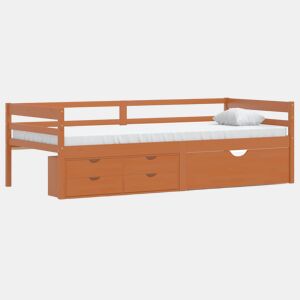 Estrutura de cama de solteiro com gavetas e móvel 90x200 cm pinho maciço castanho-mel