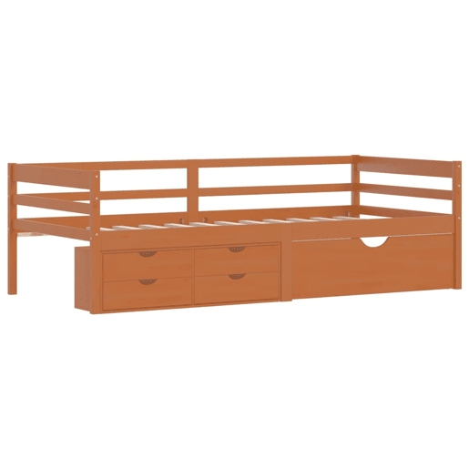 Estrutura de cama de solteiro com gavetas e móvel 90x200 cm pinho maciço castanho-mel Estrutura de cama de solteiro com gavetas e móvel 90x200 cm pinho maciço castanho-mel