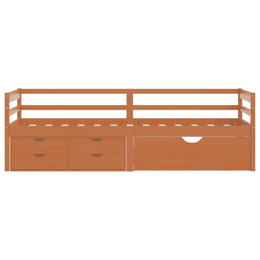 Estrutura de cama de solteiro com gavetas e móvel 90x200 cm pinho maciço castanho-mel Estrutura de cama de solteiro com gavetas e móvel 90x200 cm pinho maciço castanho-mel