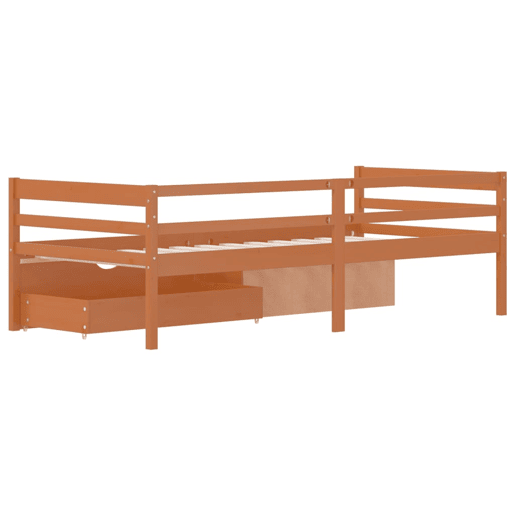 Estrutura de cama de solteiro com gavetas e móvel 90x200 cm pinho maciço castanho-mel Estrutura de cama de solteiro com gavetas e móvel 90x200 cm pinho maciço castanho-mel