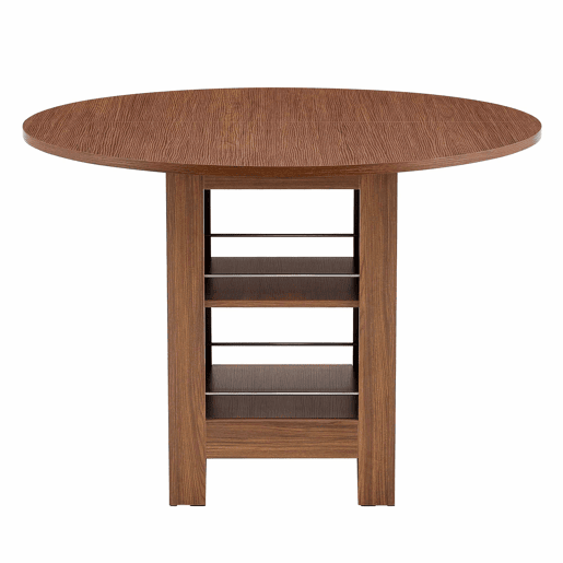 Mesa de jantar redonda de 100 cm u2013 com prateleiras abertas, acabamento em nogueira, para 4-6 pessoas u2013 nogueira