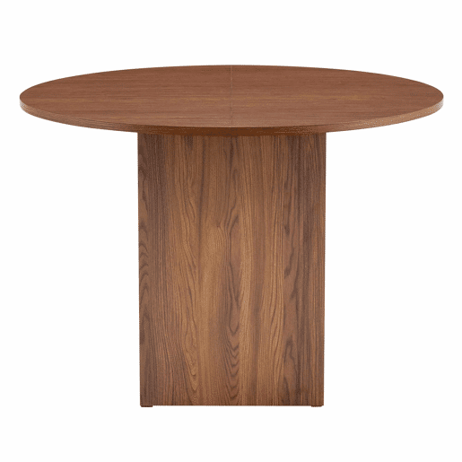 Mesa de jantar redonda de 100 cm u2013 com prateleiras abertas, acabamento em nogueira, para 4-6 pessoas u2013 nogueira