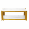 Mesa de centro 114 x 64 x 46 cm - retangular com pés de metal e tampo com efeito mármore, mobiliário moderno - branco e dourado