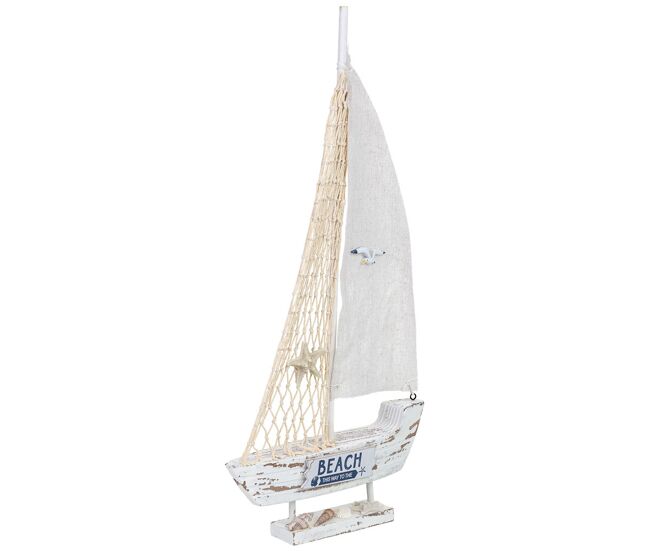 Figura de decoración barco de madera blanco 21x5x46h cm