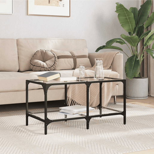Mesa de Centro, Mesa baixa c topo em vidro transparente 78,5x40x40 cm aço