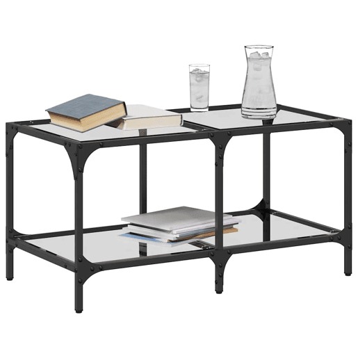 Mesa de Centro, Mesa baixa c topo em vidro transparente 78,5x40x40 cm aço
