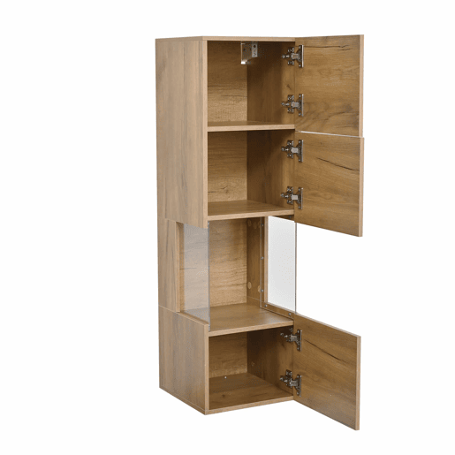Conjunto de móveis para televisão de 3 peças para sala de estar, até 80 polegadas u2013 com LED, 3 gavetas, vitrina e prateleira suspensa u2013 preto e madeira natural
