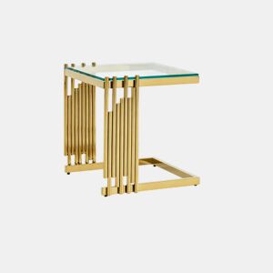 Mesa auxiliar de 41 cm - Quadrada, vidro temperado transparente, estrutura em aço inoxidável dourado - Cor dourada e transparente