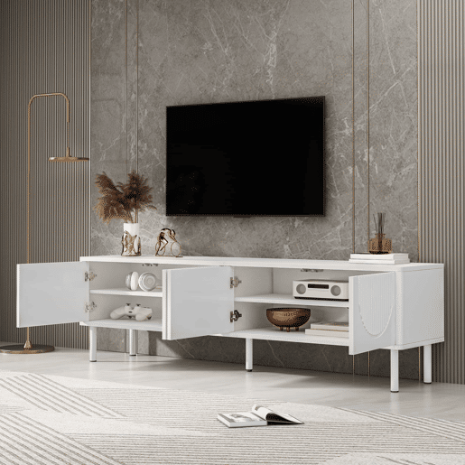 Móvel para TV de 180 cm - moderno, com espaço de arrumação, acabamento mate, gestão de cabos, design minimalista - branco