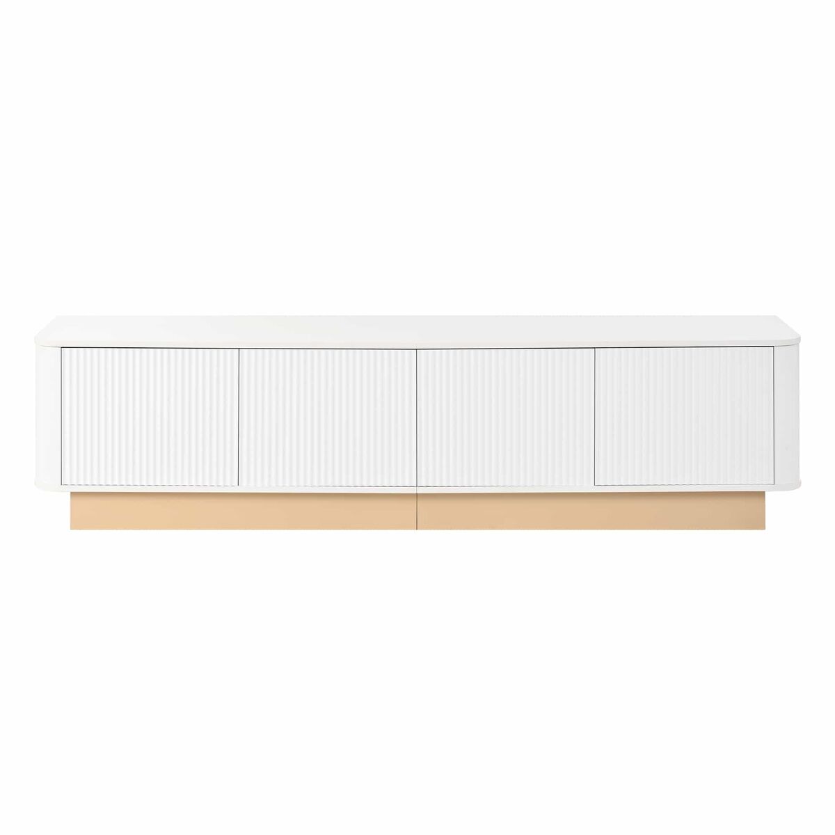 mueble tv 200 cm - estilo de lujo acanalado 4 puertas gran capacidad de almacenamiento estantes regulables en altura esquinas redondeadas diseno minimalista moderno mdf - blanco