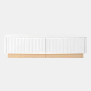Móvel para TV de 200 cm - Estilo luxuoso com acabamento canelado, 4 portas, grande capacidade de arrumação, prateleiras com altura ajustável, cantos arredondados, design minimalista moderno, MDF - Branco