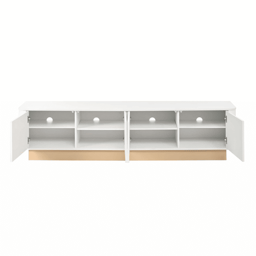 Móvel para TV de 200 cm - Estilo luxuoso com acabamento canelado, 4 portas, grande capacidade de arrumação, prateleiras com altura ajustável, cantos arredondados, design minimalista moderno, MDF - Branco Móvel para TV de 200 cm - Estilo luxuoso com acabamento canelado, 4 portas, grande capacidade de arrumação, prateleiras com altura ajustável, cantos arredondados, design minimalista moderno, MDF - Branco