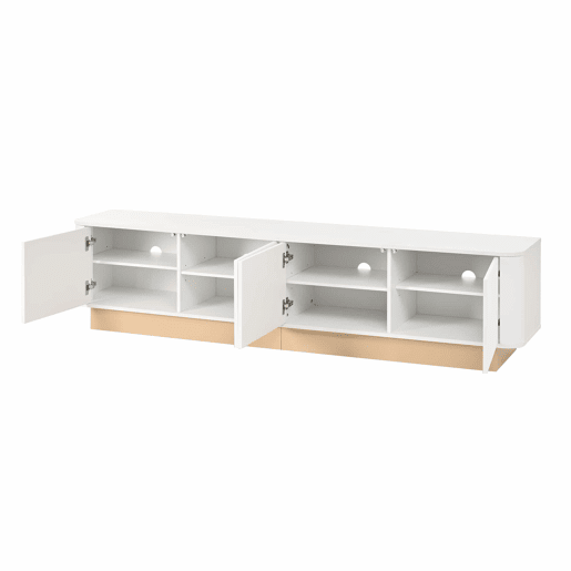 Móvel para TV de 200 cm - Estilo luxuoso com acabamento canelado, 4 portas, grande capacidade de arrumação, prateleiras com altura ajustável, cantos arredondados, design minimalista moderno, MDF - Branco Móvel para TV de 200 cm - Estilo luxuoso com acabamento canelado, 4 portas, grande capacidade de arrumação, prateleiras com altura ajustável, cantos arredondados, design minimalista moderno, MDF - Branco