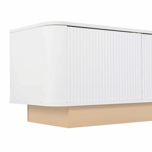 Móvel para TV de 200 cm - Estilo luxuoso com acabamento canelado, 4 portas, grande capacidade de arrumação, prateleiras com altura ajustável, cantos arredondados, design minimalista moderno, MDF - Branco Móvel para TV de 200 cm - Estilo luxuoso com acabamento canelado, 4 portas, grande capacidade de arrumação, prateleiras com altura ajustável, cantos arredondados, design minimalista moderno, MDF - Branco