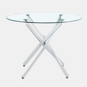 Mesa de jantar redonda de 88 cm - design leve e luxuoso, vidro temperado, estrutura metálica - prateada, transparente